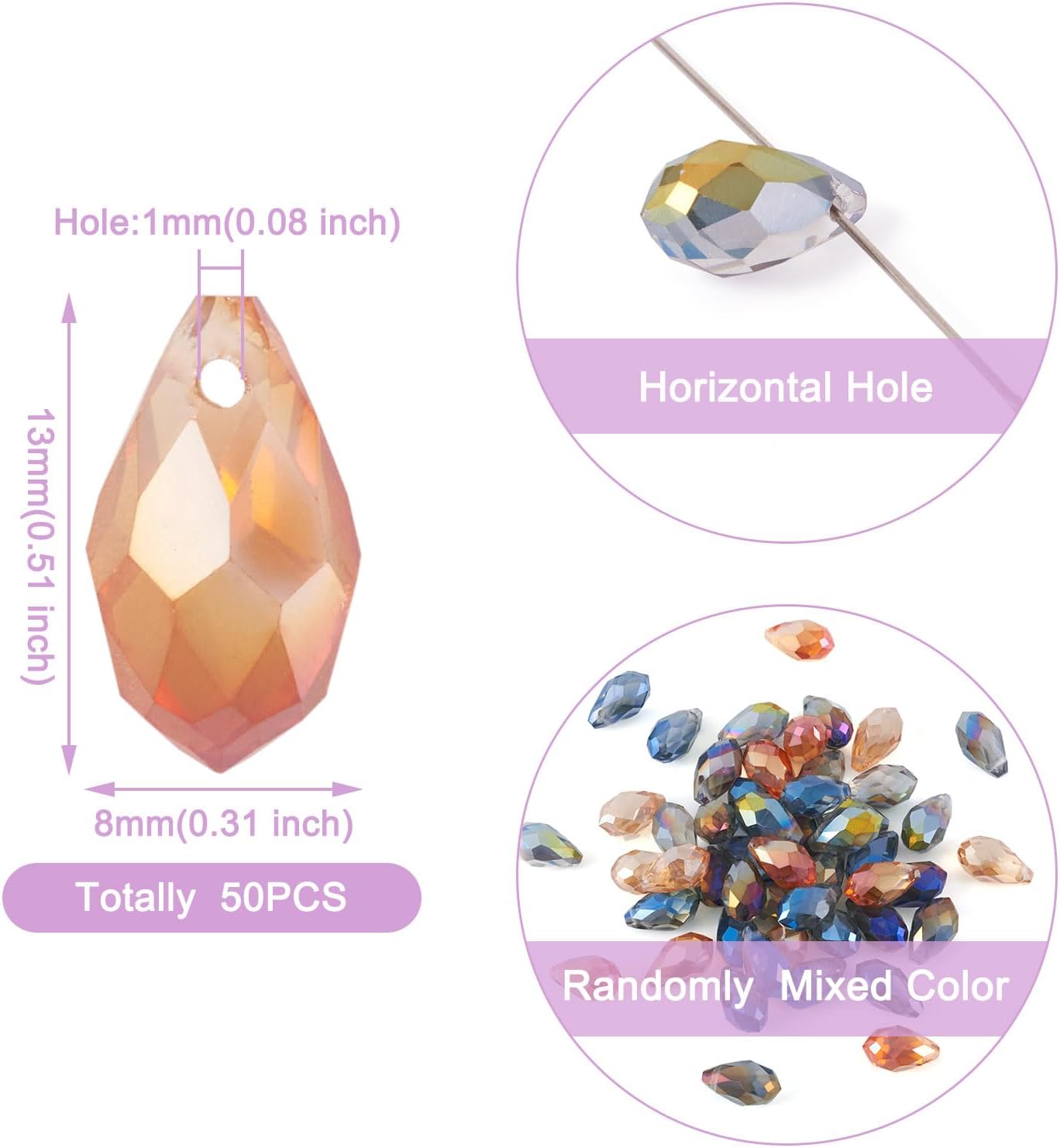 Craftdady 50Pcs Teardrop Glass Beads Faceted Mixed Colors Lustered Drop Spacer Loose Beads 8x13mm Briolette Top Drilled for Jewelry Craft Making - Image 4