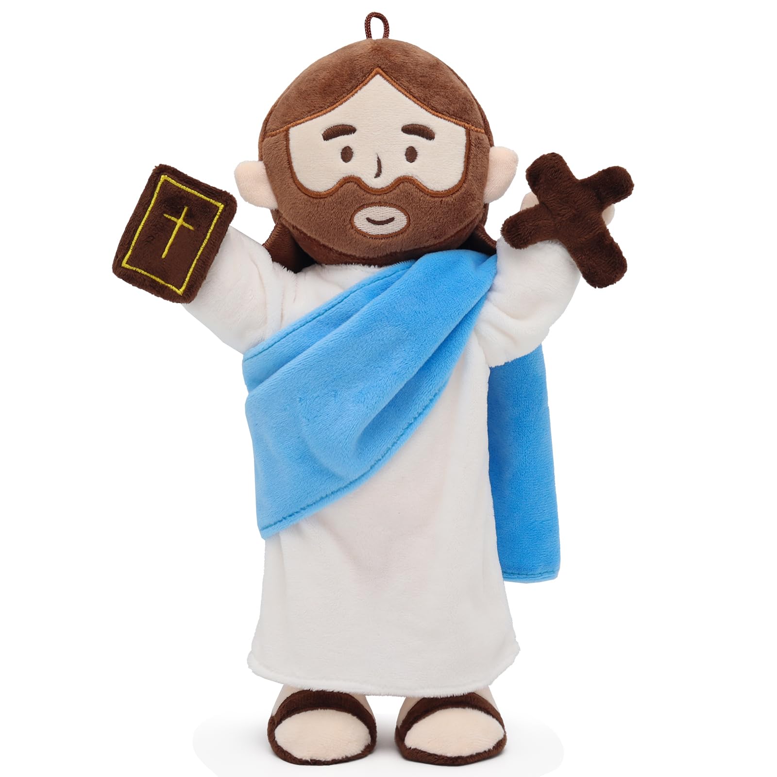 Yelakey Jesus Plush Doll with Jointed Skeleton Jesus Plushie 13.4" Poseable Jesus with Removable Accessories Easter Christian Gifts for Kids (Blue)