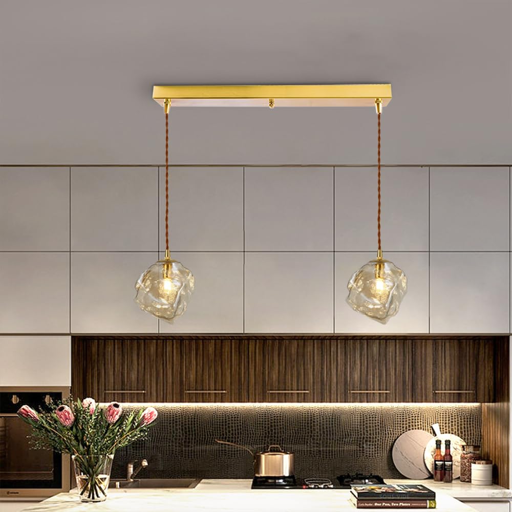 Iluminación colgante de racimo de vidrio, lámpara de techo moderna de latón, lámpara de mesa de comedor, lámpara colgante nórdica para dormitorio, restaurante, cafetería, bar, luces de isla de cocina