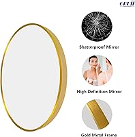 Vista 2 de Espejo redondo dorado, espejo redondo dorado de 24 pulgadas, espejos circulares de pared con marco de metal, espejos circulares dorados para pared