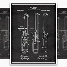 SnooozeWorks Trombone Patent Poster - Premium Patent Decor, Unframed Chalkboard, 12"x18"