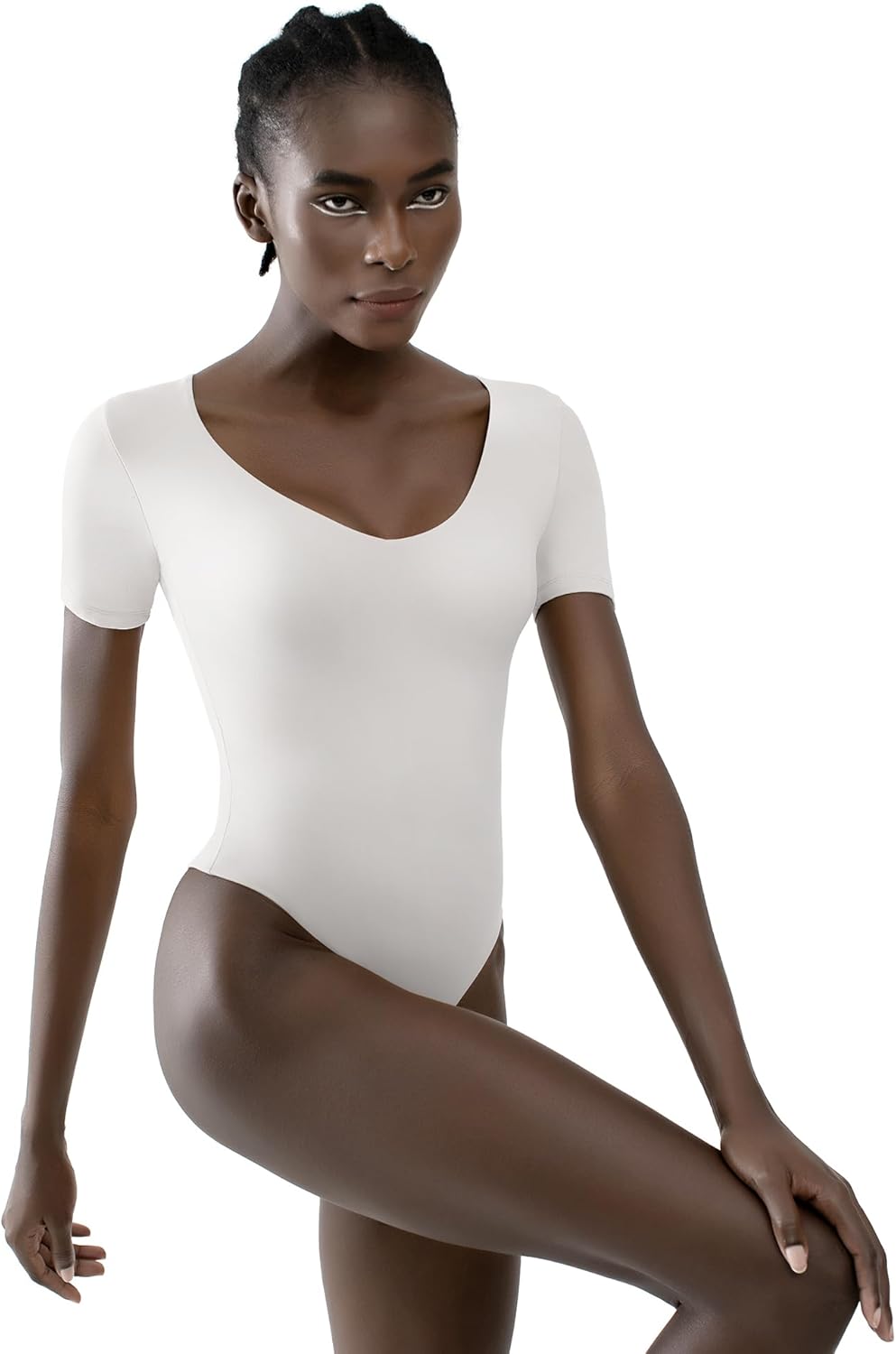 PUMIEY Women's V Neck Short Sleeve Bodysuit Sexy Tops Sharp Collection - Image 3