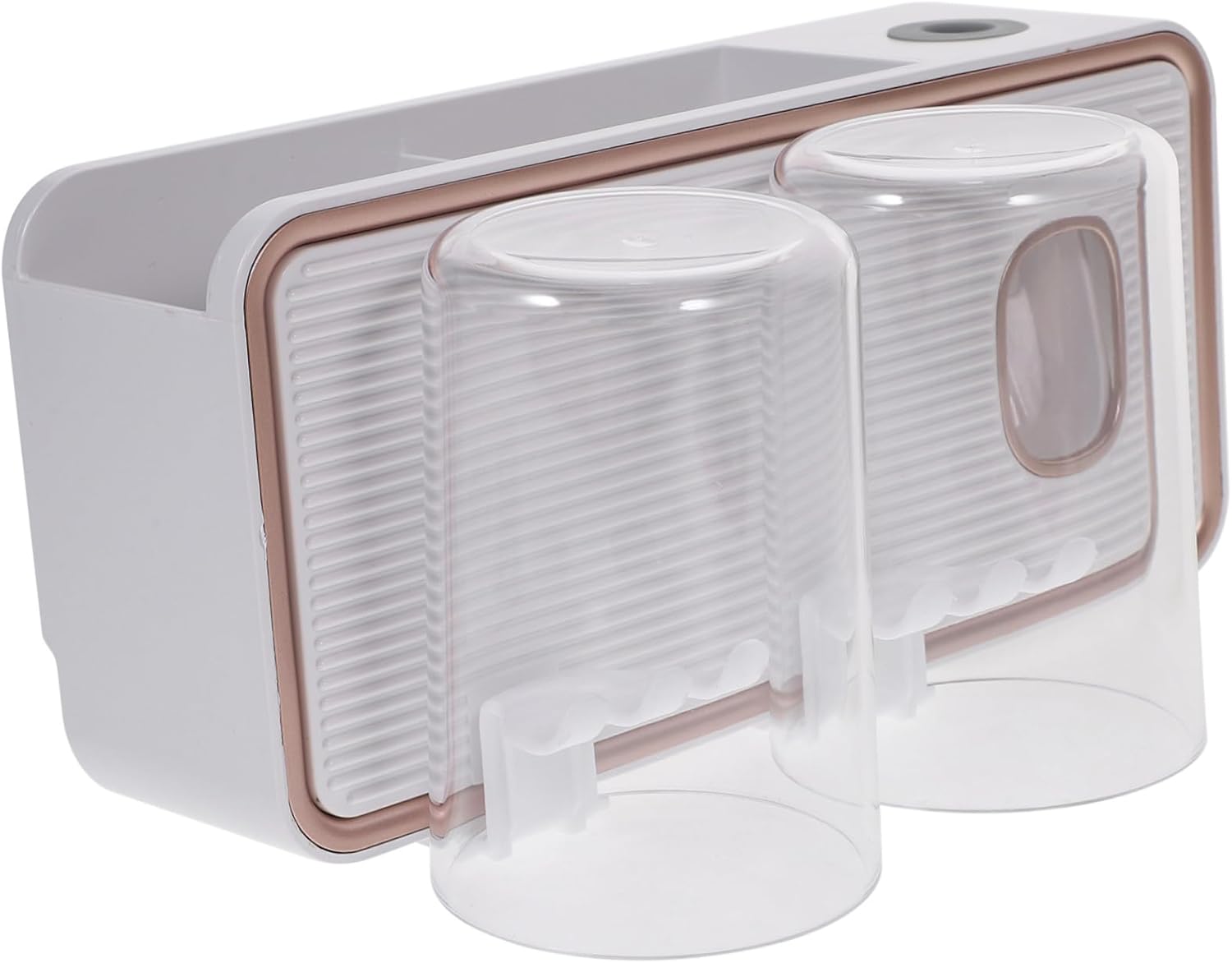 Wall-Mounted Automatic Toothpaste Dispenser and Toothbrush Holder Mouthwash Cups Space-Saving Bathroom Organizer for Toothpaste and Toothbrush Storage