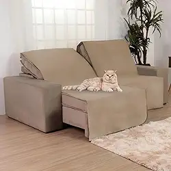 Manta Capa Protetora Para Sofá Retrátil Anti Arranhão Gato 2,20m Bege