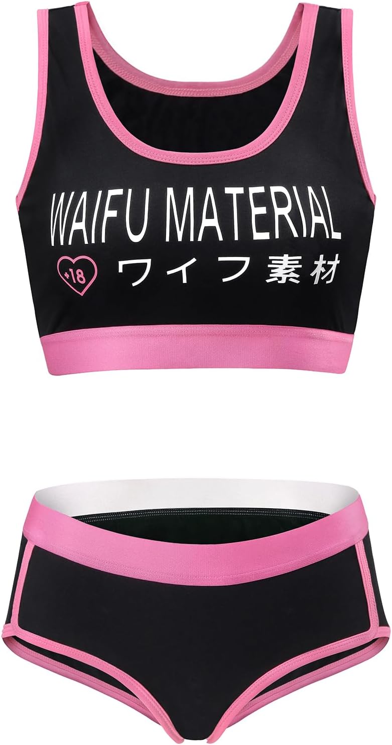 Littleforbig Women Cotton Camisole and Panties Sports Loungewear Waifu Material Bralette Set