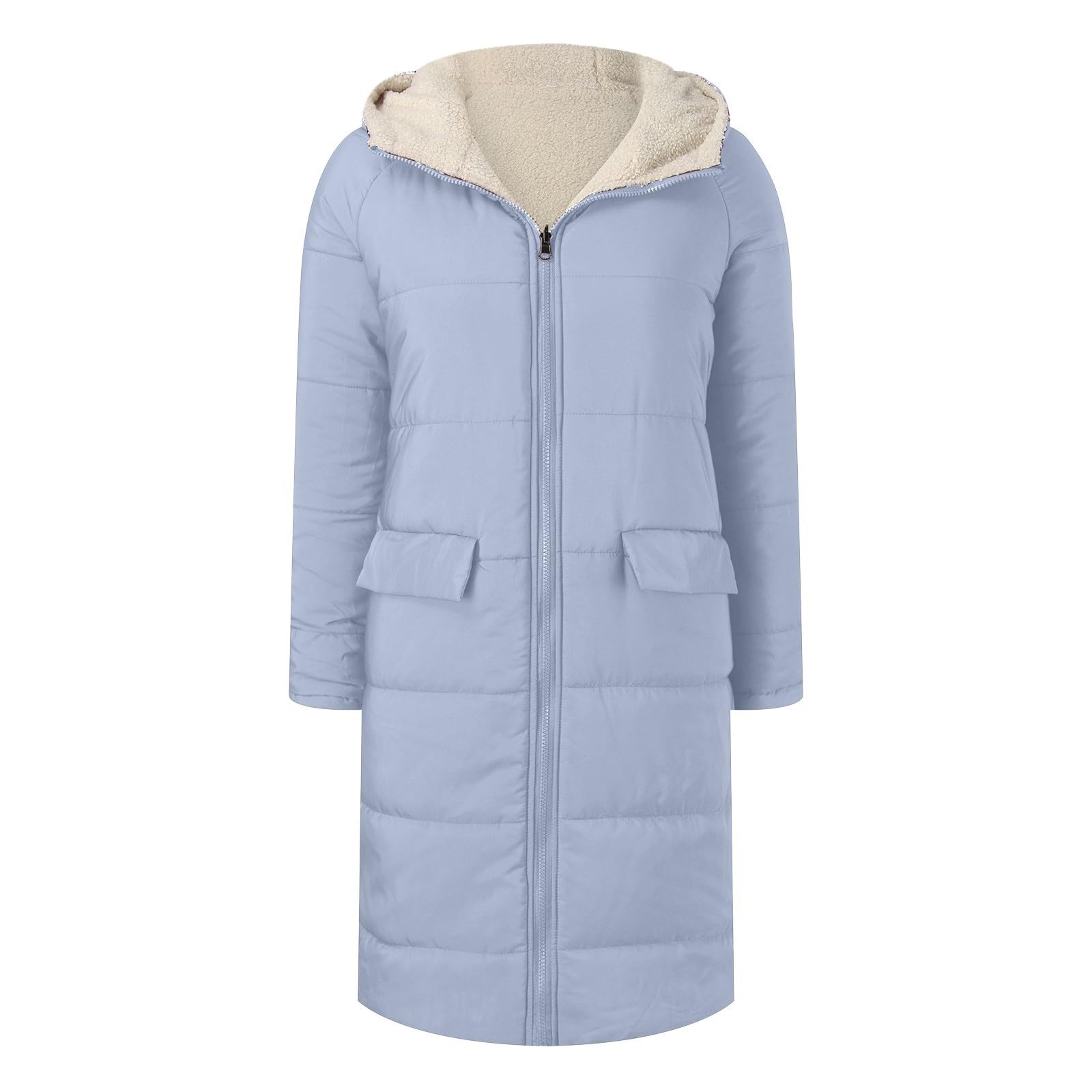 Genérico Chaqueta De Mujer Invierno,Chaqueta Informal Con Cremallera Y Bolsillos Para Mujer Sudadera Con Capucha De Forro Polar Abrigo De Peluche Reversible De Invierno