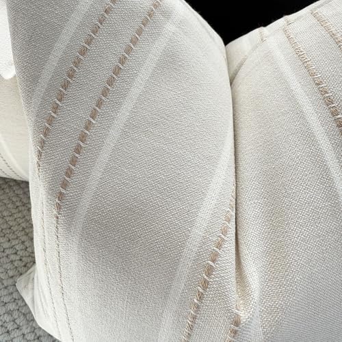 Image of Hckot Hand Made Decorative Khaki Pillow Covers 18x18 Striped Throw Pillows Textured Linen Pillow Covers Farmhouse Decor Cushion Covers for Couch Bed Living Room, Khaki
