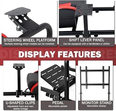 Driving Simulator Cockpit with Monitor Stand & Red Seat Fit for G923 G920 T500 Fantec T3PA/TGT Stable & Strong,No Steering Wheel Shift Lever Pedal Display