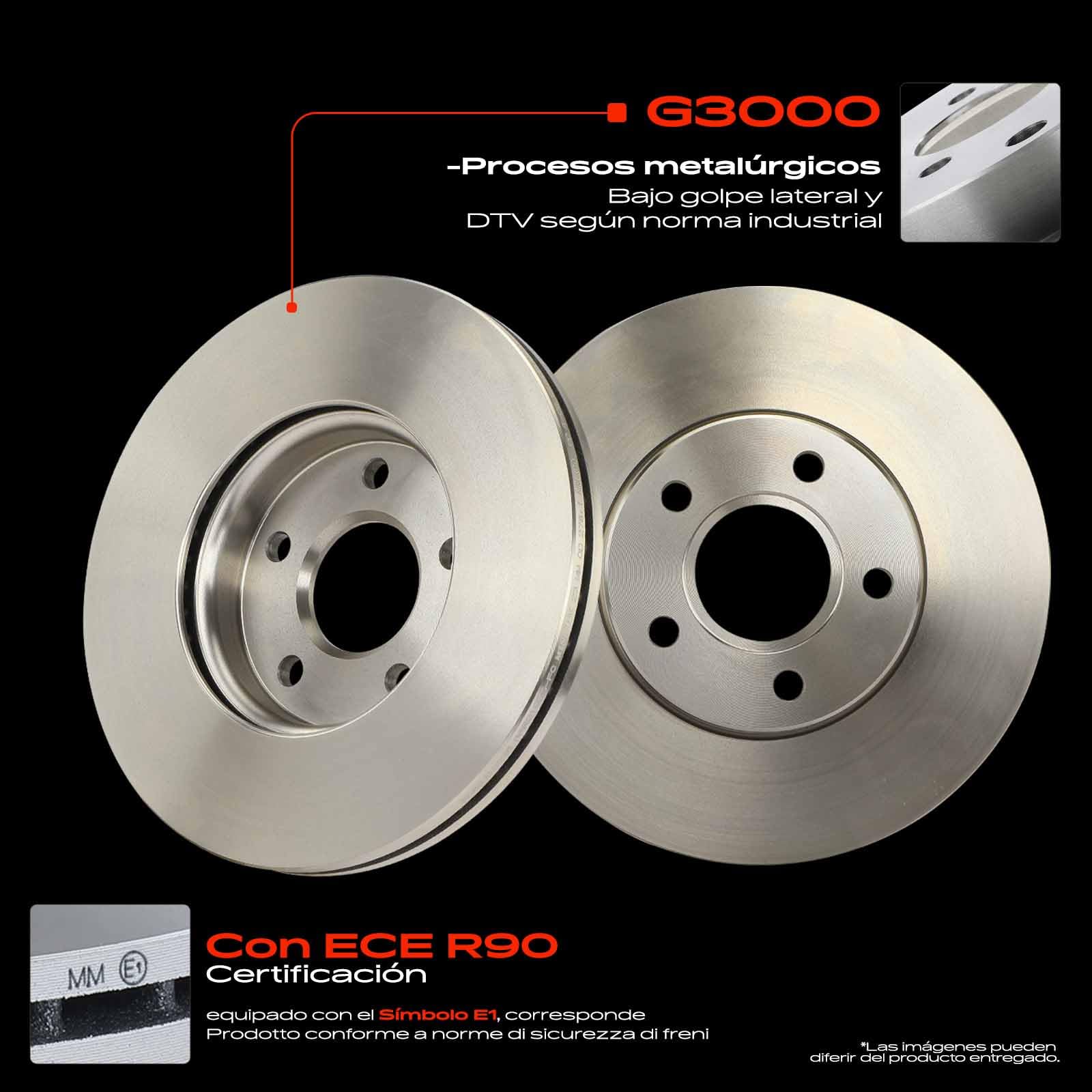 Frankberg Juego de frenos con 2 discos de freno y 4 pastillas de freno delanteras, compatible con C-Max DM2 Focus DM2 Focus II Turnier DA DS FFS DA DP HCP Replace # AV611125BB