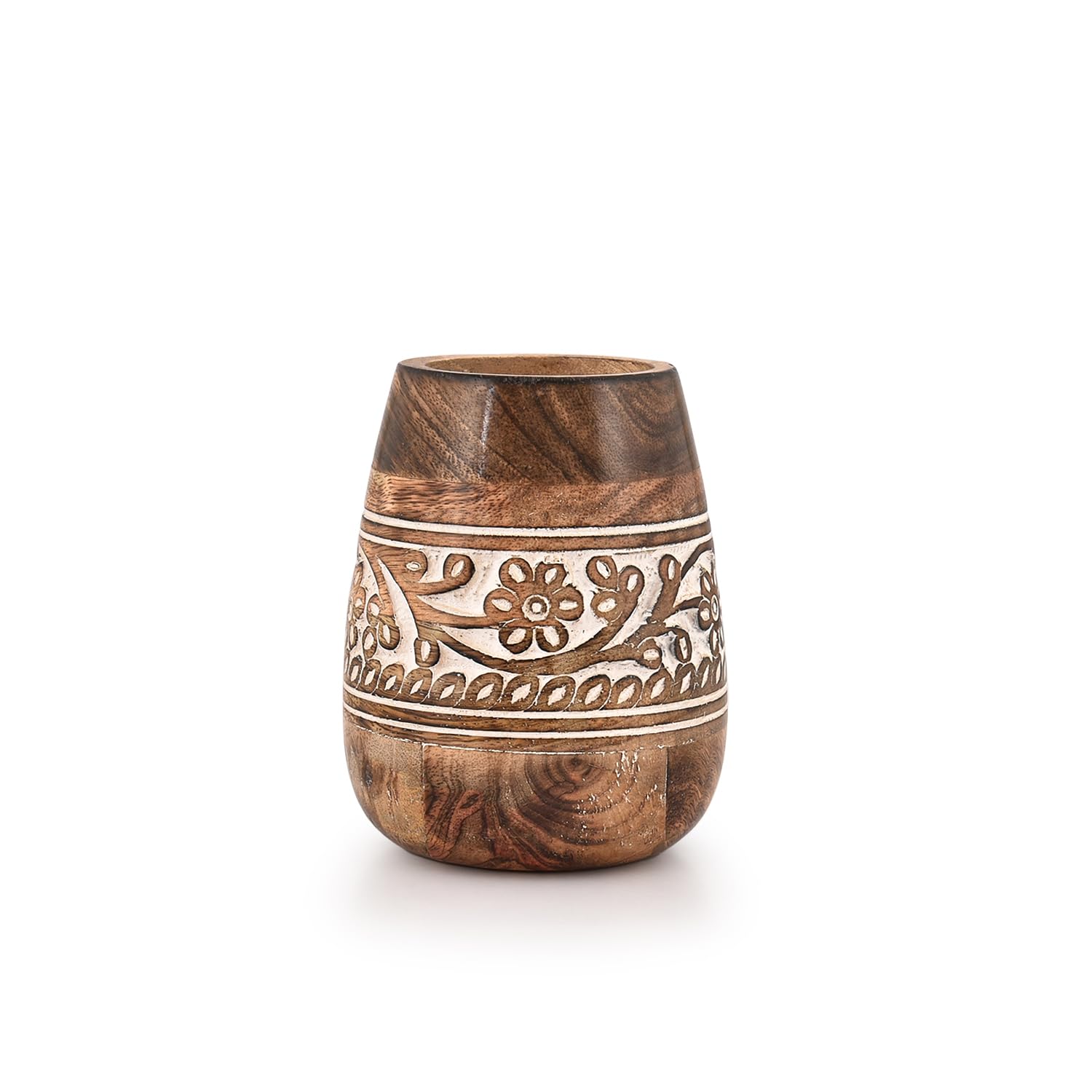 Indus Lifespace Utensil Crocks Mango Wood Utensil Holder for Kitchen Counter Round Countertop Storage Organizer for Cooking Tools (4" x 4" x 5.5" )