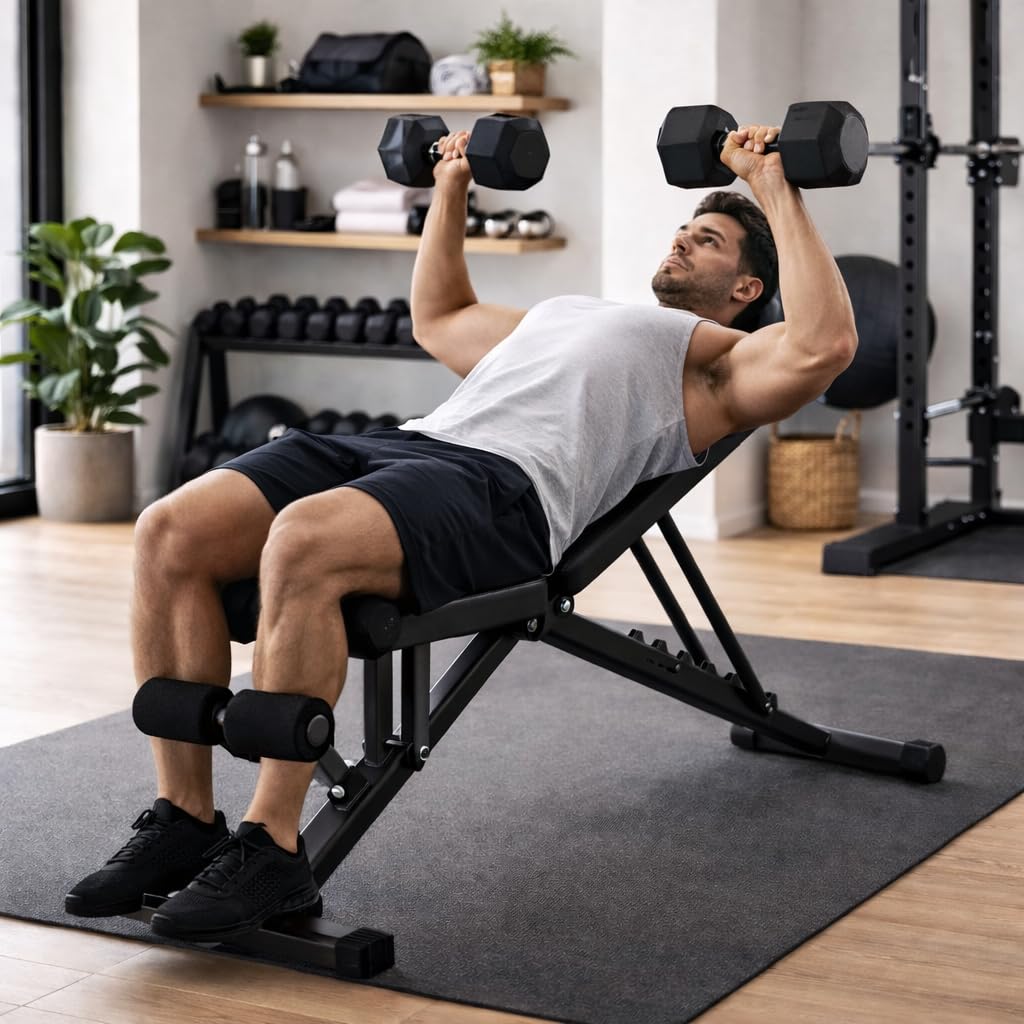 Banco de Ejercicio o Musculación Plegable Ligero Multifunción Para Pesas y Mancuernas Ajustable de Abdominales Gimnasio Entrenamiento en casa, Múltiples Posiciones Espalda, Pecho, Piernas