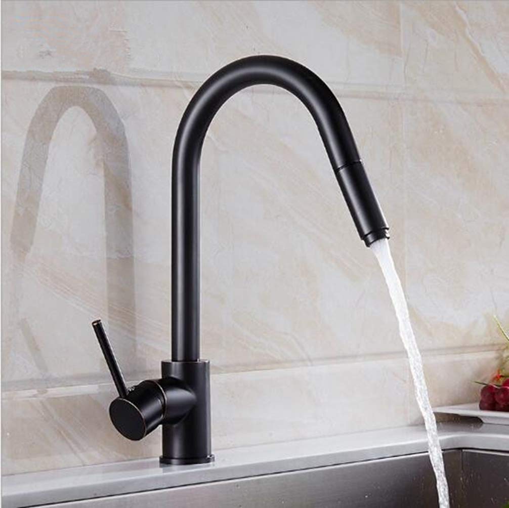 ZYCHSJXA Pull Out Kitchen Faucet Black Oil Brushed/Gold/Chrome 360 Degree Swivel Sink Mixer Tap Vanity Cozinha,Black Brushed