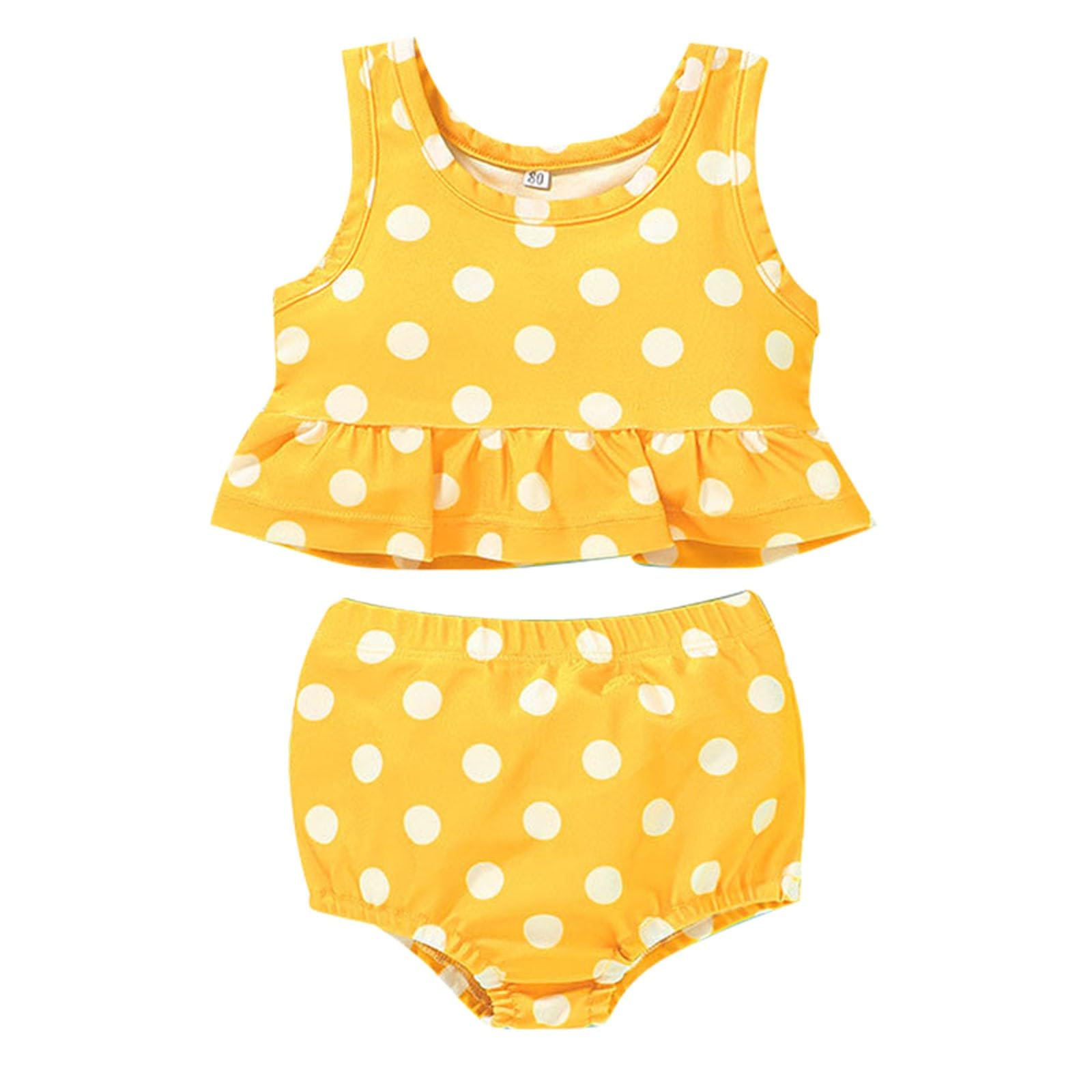 RNTOP Toddler Baby Girls Tankinis Sets 2PCS Swimsuit Sleeveless Bathing Suit Polka Dots Bikini (Yellow, 18-24 Months)