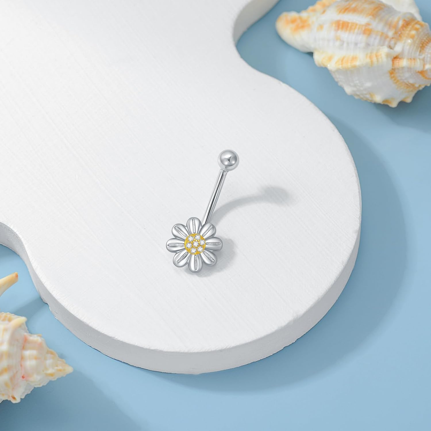 Daisy Belly Button Ring Sterling Silver Daisy Flower Belly Ring 14G Daisy Navel Jewelry Gifts for Women - Image 4