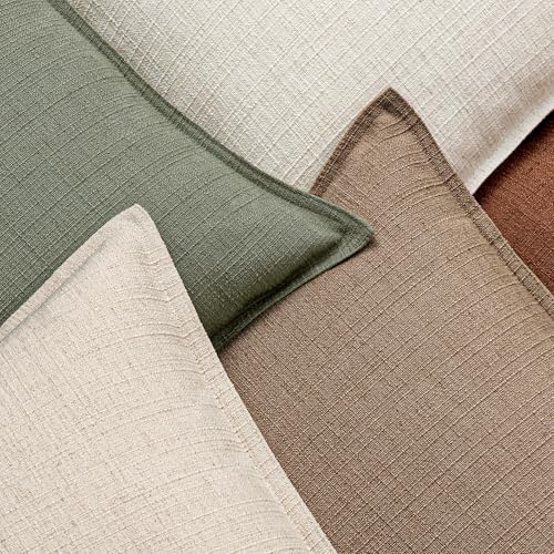 Image of MIULEE Pack of 2 Thick Textured Lumbar Throw Pillow Covers, Natural Linen Decorative Pillow Covers 12x20, Neutral Cushion Cases for Couch Sofa Bed Living Room Modern Farmhouse Home Decor, No Filling