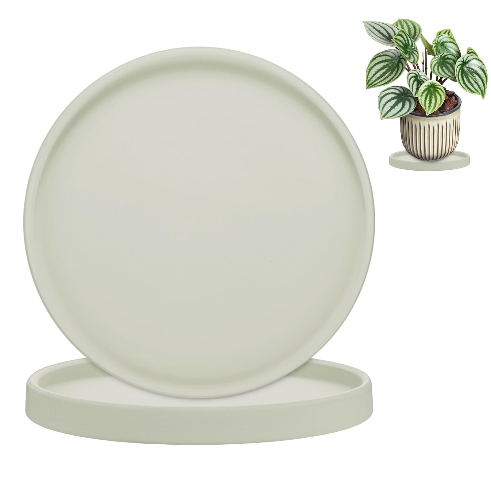M METERXITY 2-Pack Plant Saucers 7.3 in ID Ceramic for Indoor/Outdoor