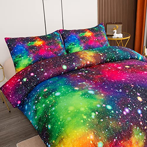 Image of Tailor Shop Galaxy Comforter Set Colorful Outer Space Rainbow Bedding Set Twin for Girls Boys Kids Bedroom Decoration - Includes 1 Comforter 1 Pillowcase