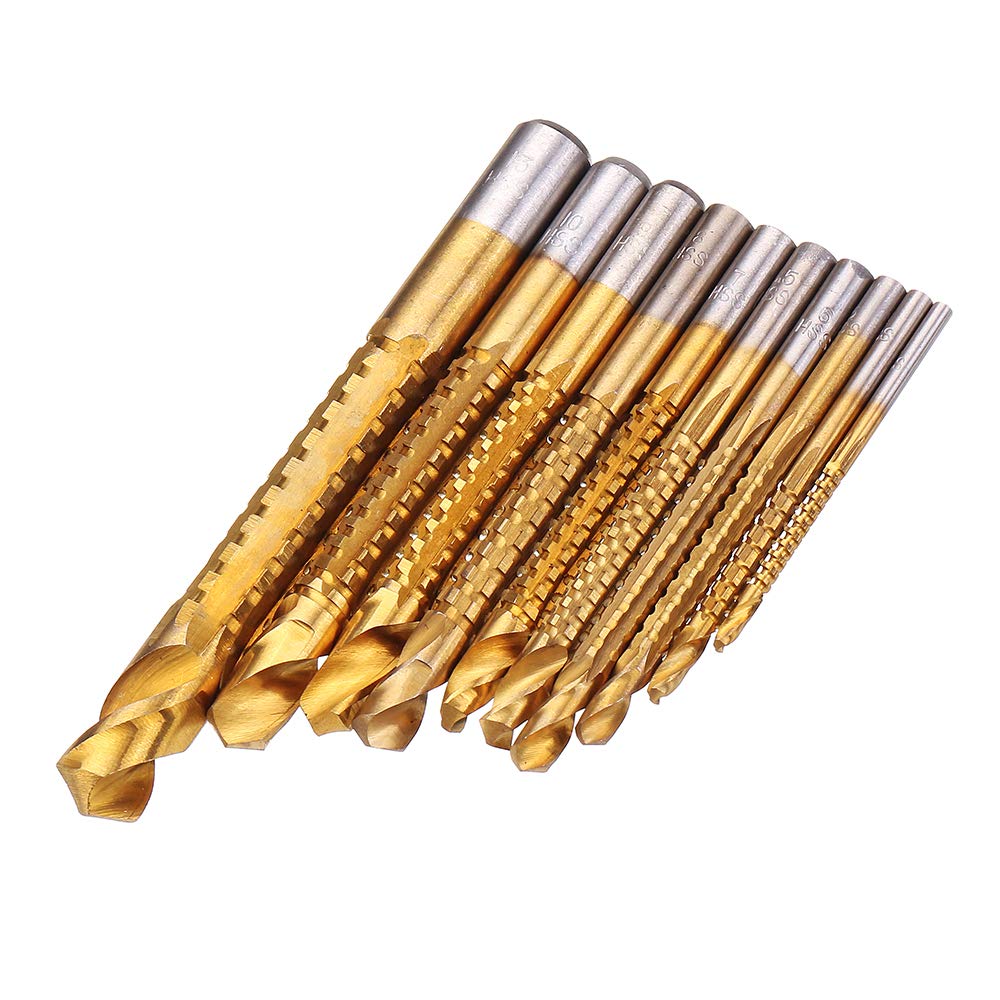 10Pcs 3-13Mm Hss Juego de brocas helicoidales revestidas de titanio Broca de ranura de corte de metal de madera