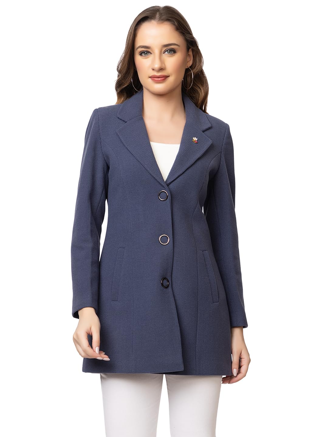 twenty me Winter Wear Casual Wear Outdoor Wear Wool Blend Collared Checked Full Sleeve Women's Coat (4270)-picture-14