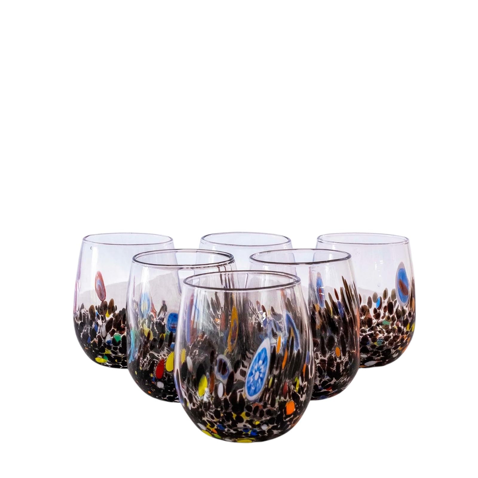 MurArt Bicchieri di Murano.Collezione DREAM. Set 6 Bicchieri da 350 ml.Alt 10,5CM.In Vetro soffiato, Lavorato a Mano artigianalmente. Made in Italy (Nero, Bicchiere 6Pz)