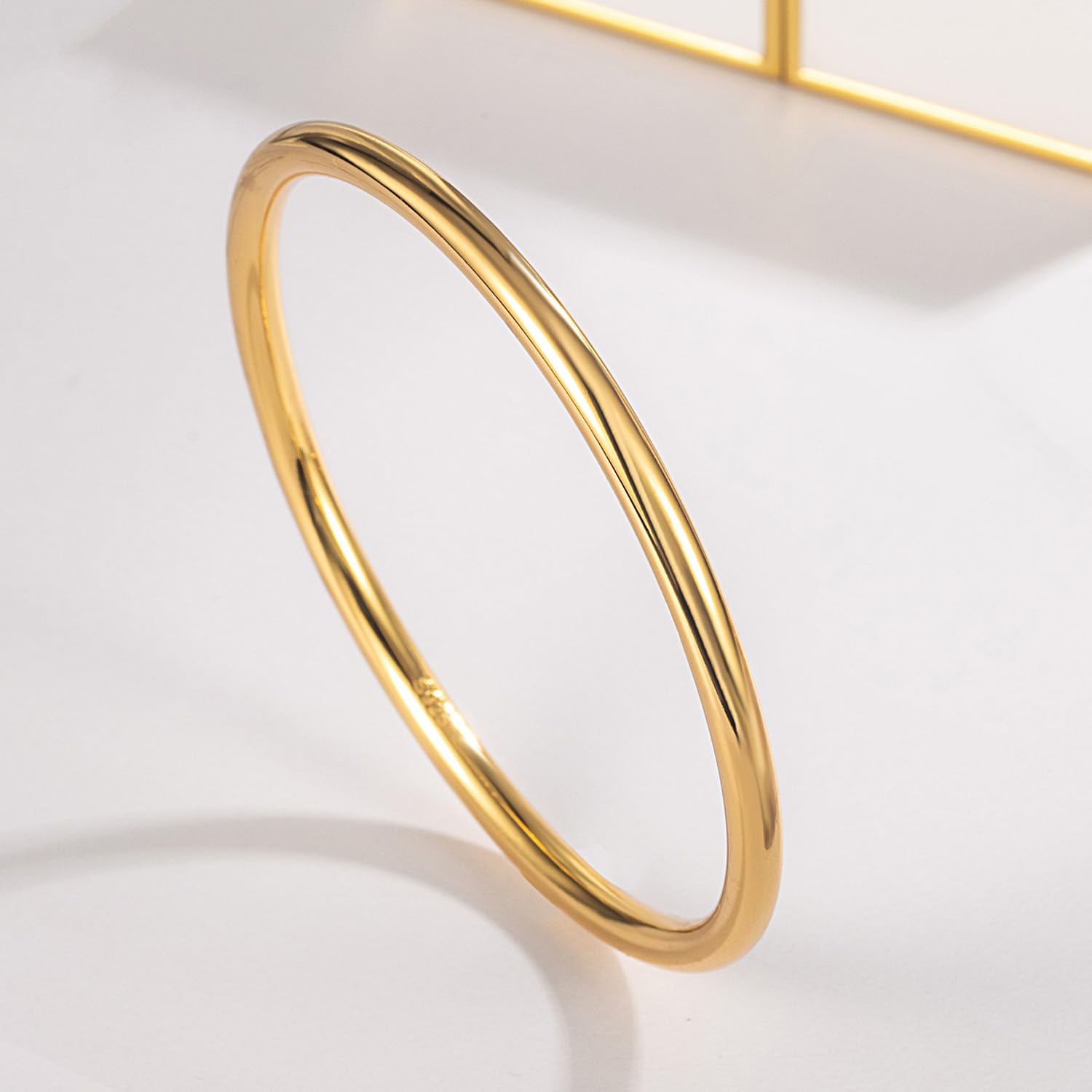 Dankadi Bracciale rigido lucido rotondo largo 4 mm in 925 argento per donna, set bracciale placcato oro liscio semplice classico Φ 60-65-68 mm per regalo di compleanno festa della mamma amica