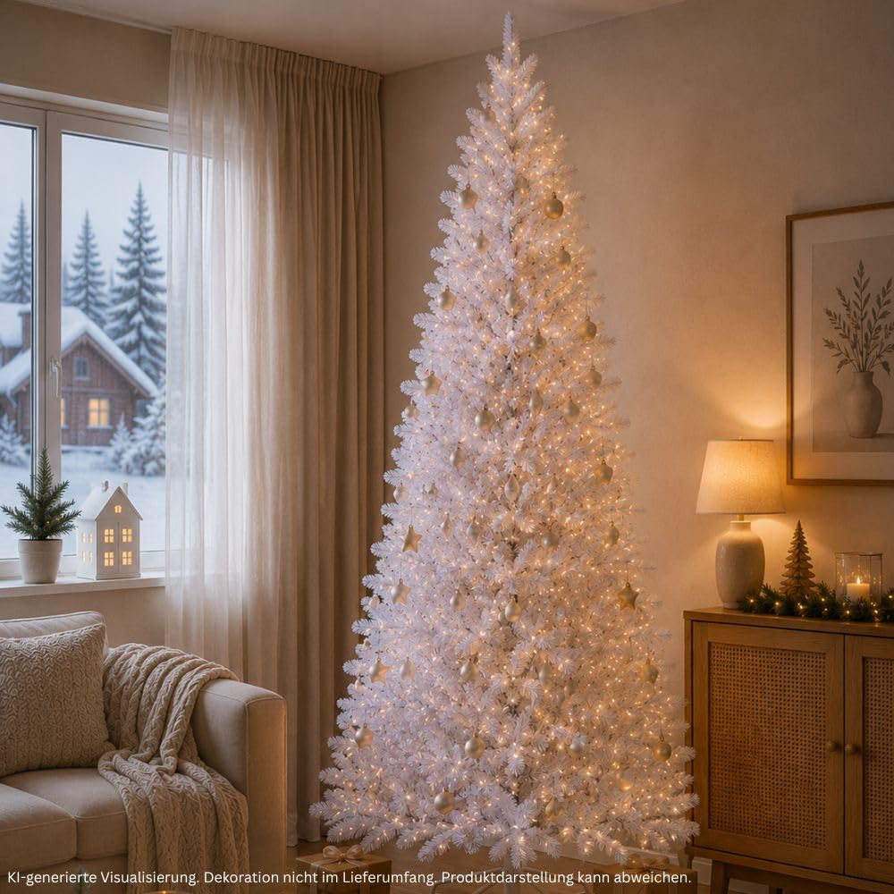 RS Trade Künstlicher Weihnachtsbaum 1015 Weiß 240 cm mit Metallständer, weißer Tannenbaum, künstlicher Christbaum, Kunstbaum Weihnachten, einfacher Aufbau, schwer entflammbar, für Allergiker geeignet