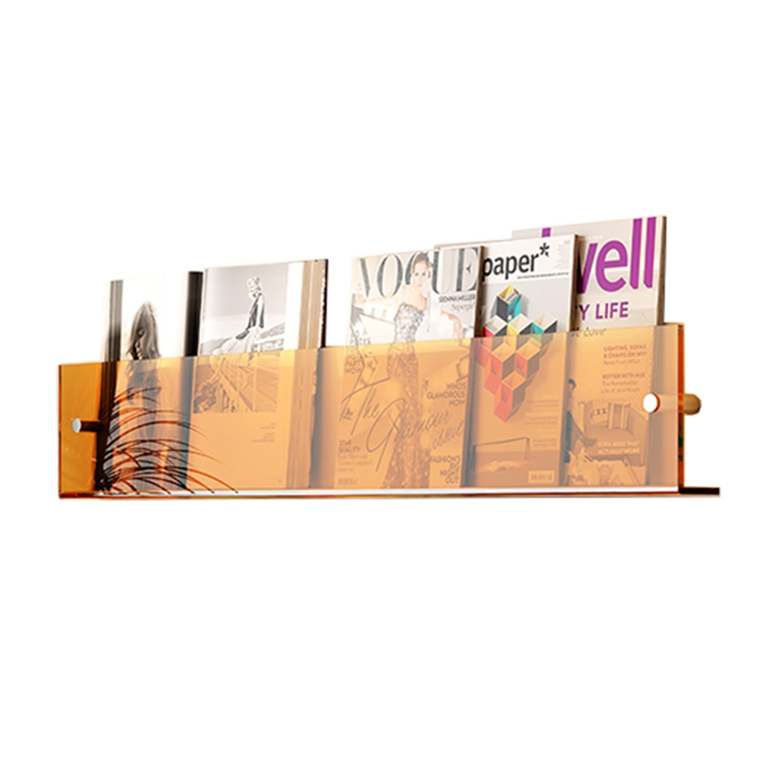 CGCSYZ Wall Acrylic Magazine Rack Holder, Transparent/Orange/Blue/Brown Modern Magazine Storage Holder, Home Commercial Brochure Display Stand (Orange 80cm(31 1/2)