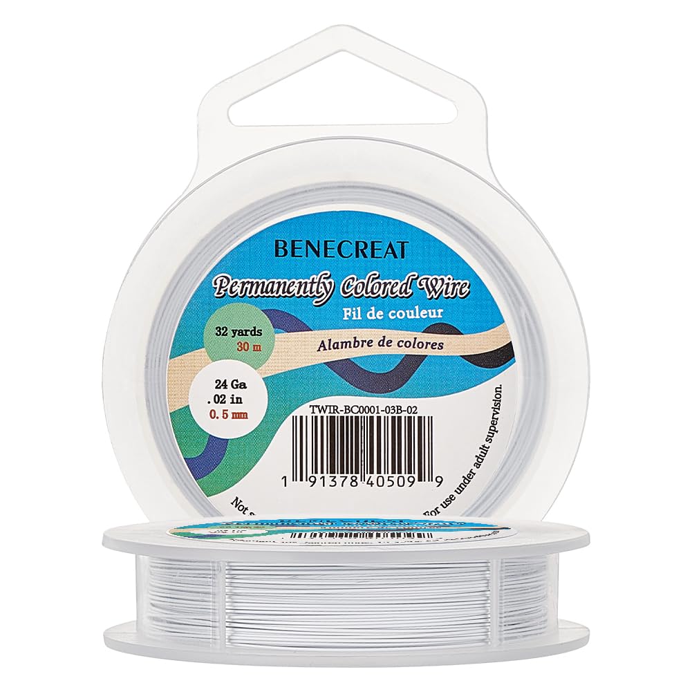 BENECREAT 98-Feet 0.02inch (0.5mm) 7-Strand White Bead String Wire Nylon Coated Stainless Steel Wire for Necklace Bracelet Beading Craft Work