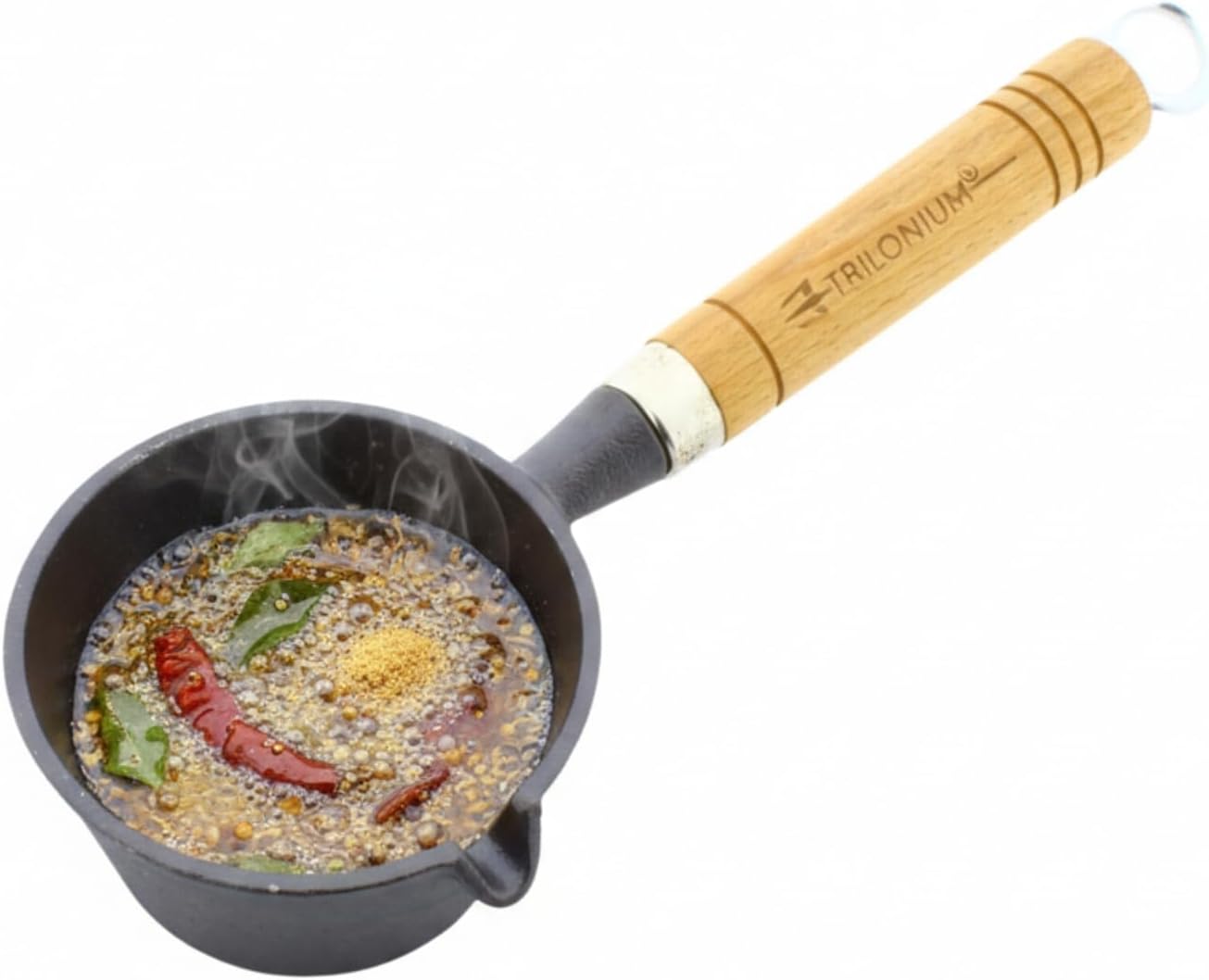 TRILONIUM Cast Iron Tadka Pan | Pre-Seasoned | Dia 11 cms | Depth 5 cms | Weight 600 GMS | Capacity: 300ml | Black, Non-Stick Finish