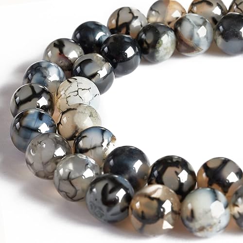 100 cuentas de ágata de vena de dragón blanco de 0.315 pulgadas (0.315 in), cuentas de piedras preciosas naturales redondas sueltas para