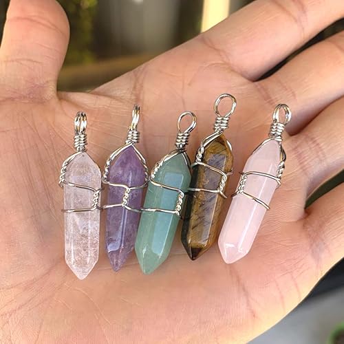 Miniatura 2 de Adabele - Juego de 6 cuentas de gota de piedras preciosas curativas naturales de Adabele con forma de bala, punto de espiga, 30 unidades (cristal de