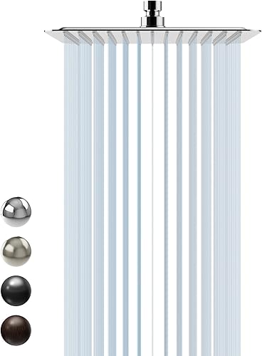 SR Sun RISE - Cabeza de regadera de 12 pulgadas de acero inoxidable 304 de acabado cepillado y níquel, alta presión de agua, ultradelgada, ahorra