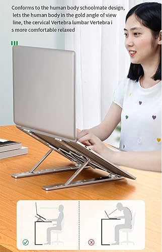 Miniatura 3 de Soporte para portátil de aluminio plegable para escritorio, soporte ajustable para computadora portátil, soporte elevador ventilado compatible con