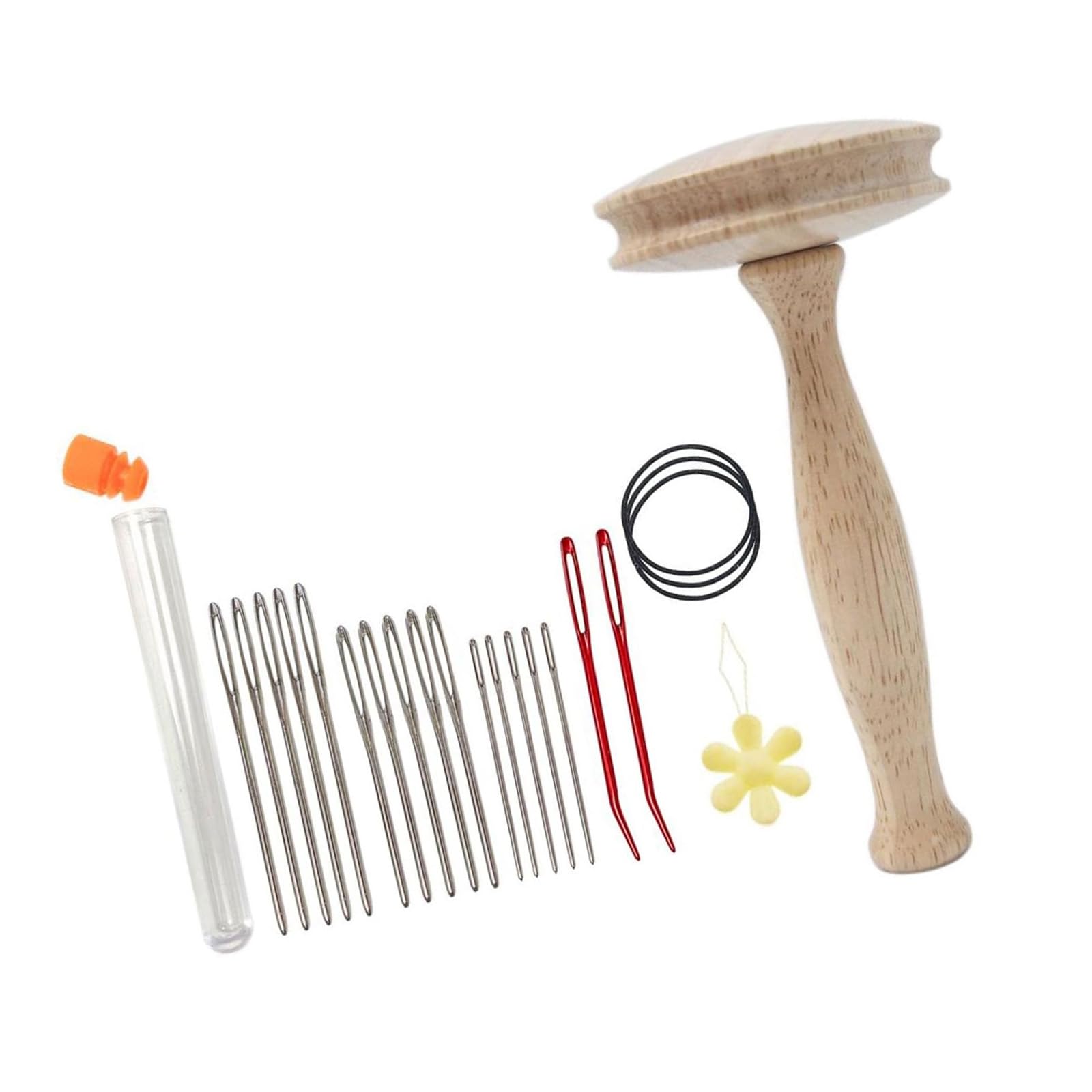 Wood Darning Tool Set with Wood Darning Mushroom 17 Sewing Needle and Threader for Home Crafting and Clothing Repair Mushroom