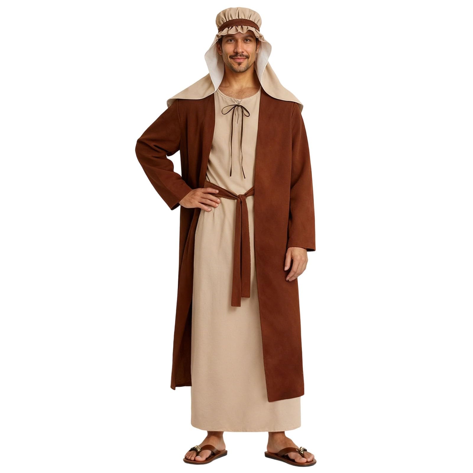 Shepherd Costume for Adult Joseph Costume Men Innkeeper Outfit Mary Outfit Nativity Fancy Dress for Christmas Plays, Religious Parties, Easter, Bible, Living Nativity Scene (A08-Coffee, M)