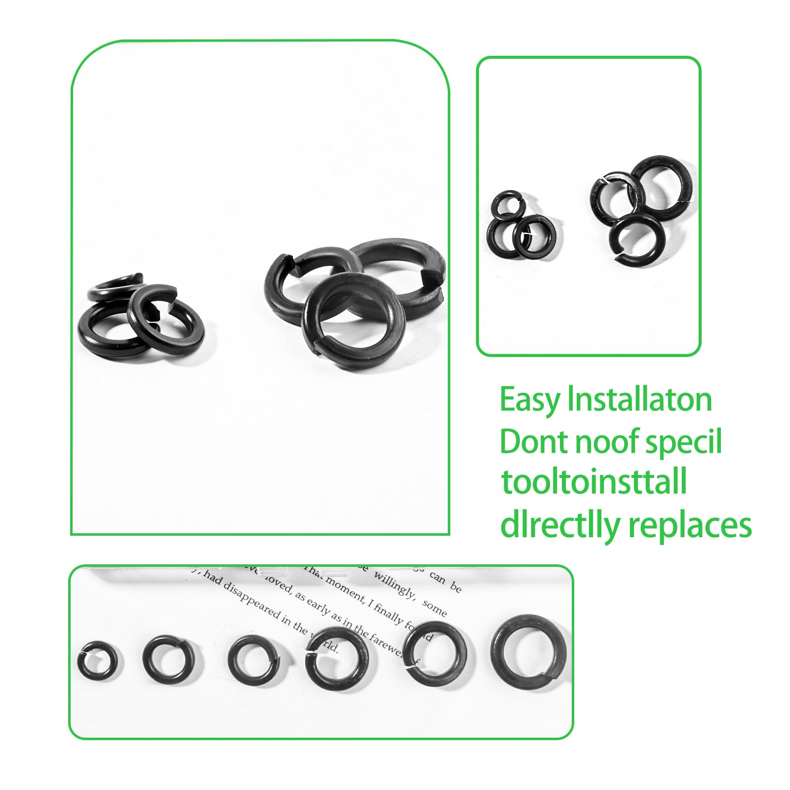 Zmbroll 950Pcs Spring Lock Washers Metric Split Lock Washer M2 M2.5 M3 M4 M5 M6 M8 M10 M12 Black Zinc Plated Lock Metal Spring Washers Assortment Kit for Screws Bolts