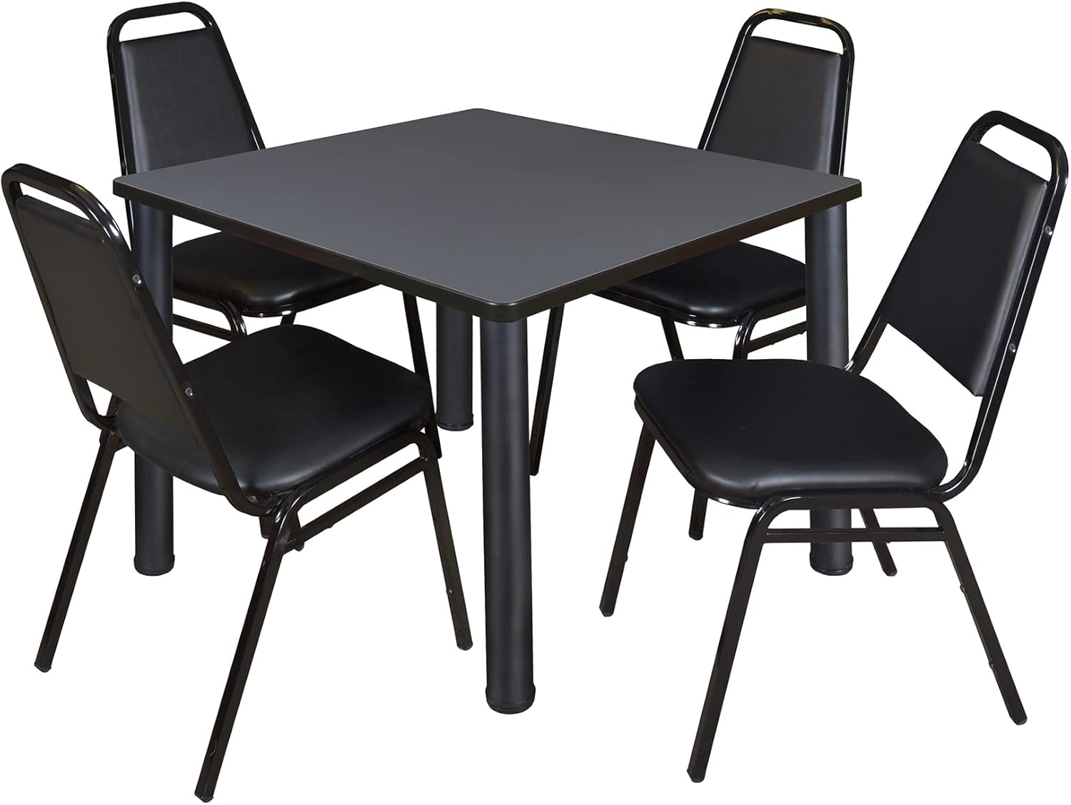 Regency Kee 42 in Square Breakroom Table- Grey Top, Black Legs, 4 Restaurant Stack Chairs