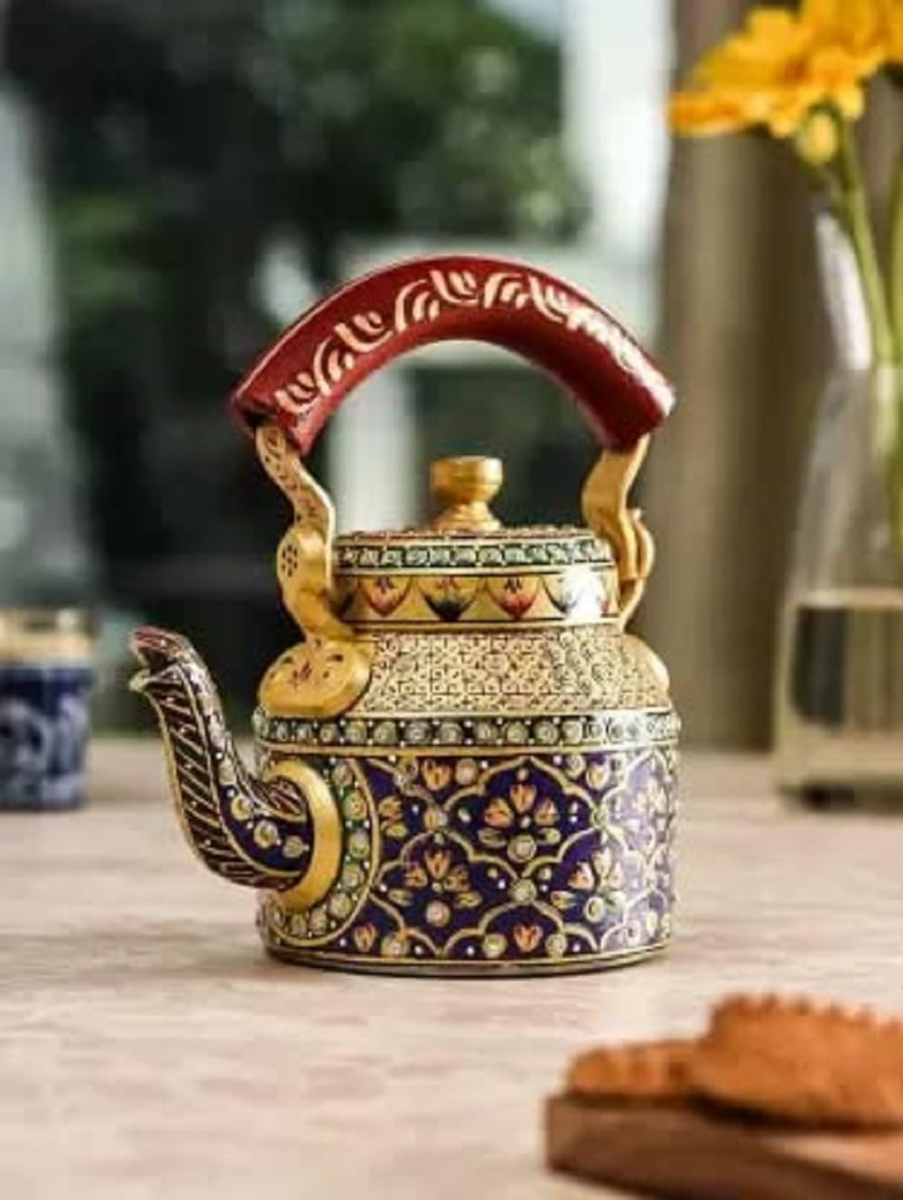 Handpainted Aluminum Tea Kettle - Gold -8 Handpainted Aluminum Tea Kettle - Gold -8