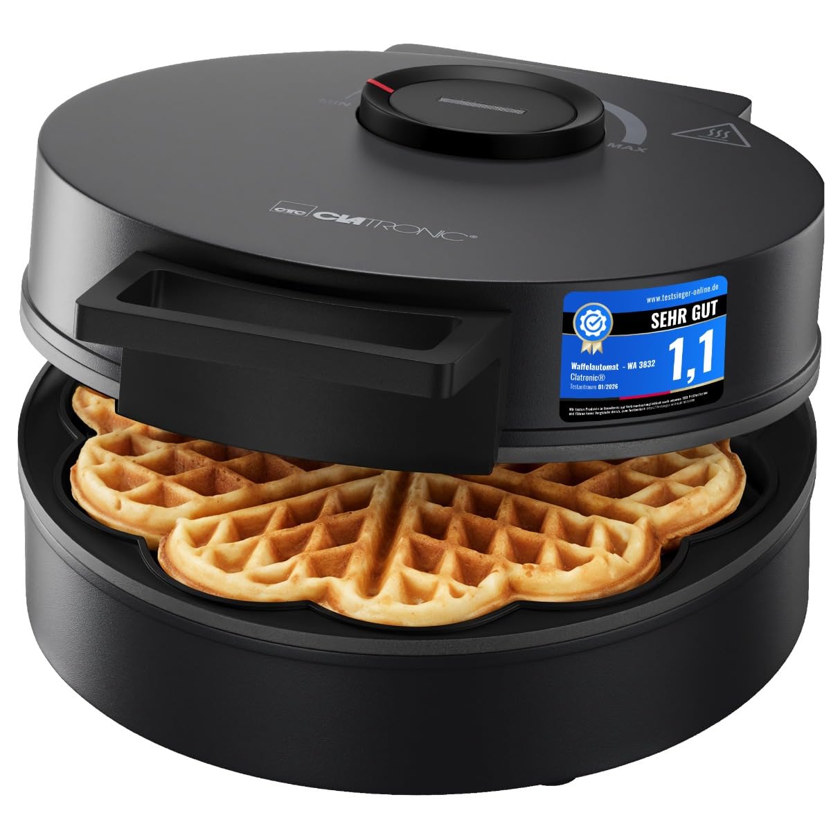 Clatronic WA 3832 gofrownica w kształcie serca | z powłoką zapobiegającą przywieraniu | bezstopniowy regulator do przyrumieniania według życzenia | waffle Maker | gofrownica w kształcie serca 1200 W |