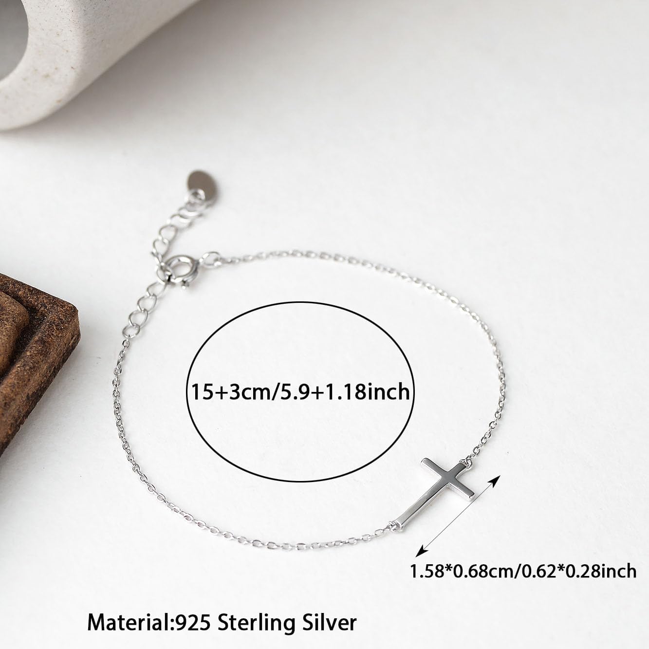 Dainty Sideways Cross Bracelet for Women 925 Sterling Silver Horizontal Cross Bracelet to Daughter Mom Non Tarnish Crucifix Faith Trendy Charm Cross Link Chain Friendship Valentines Day Jewelry Gifts - Image 6