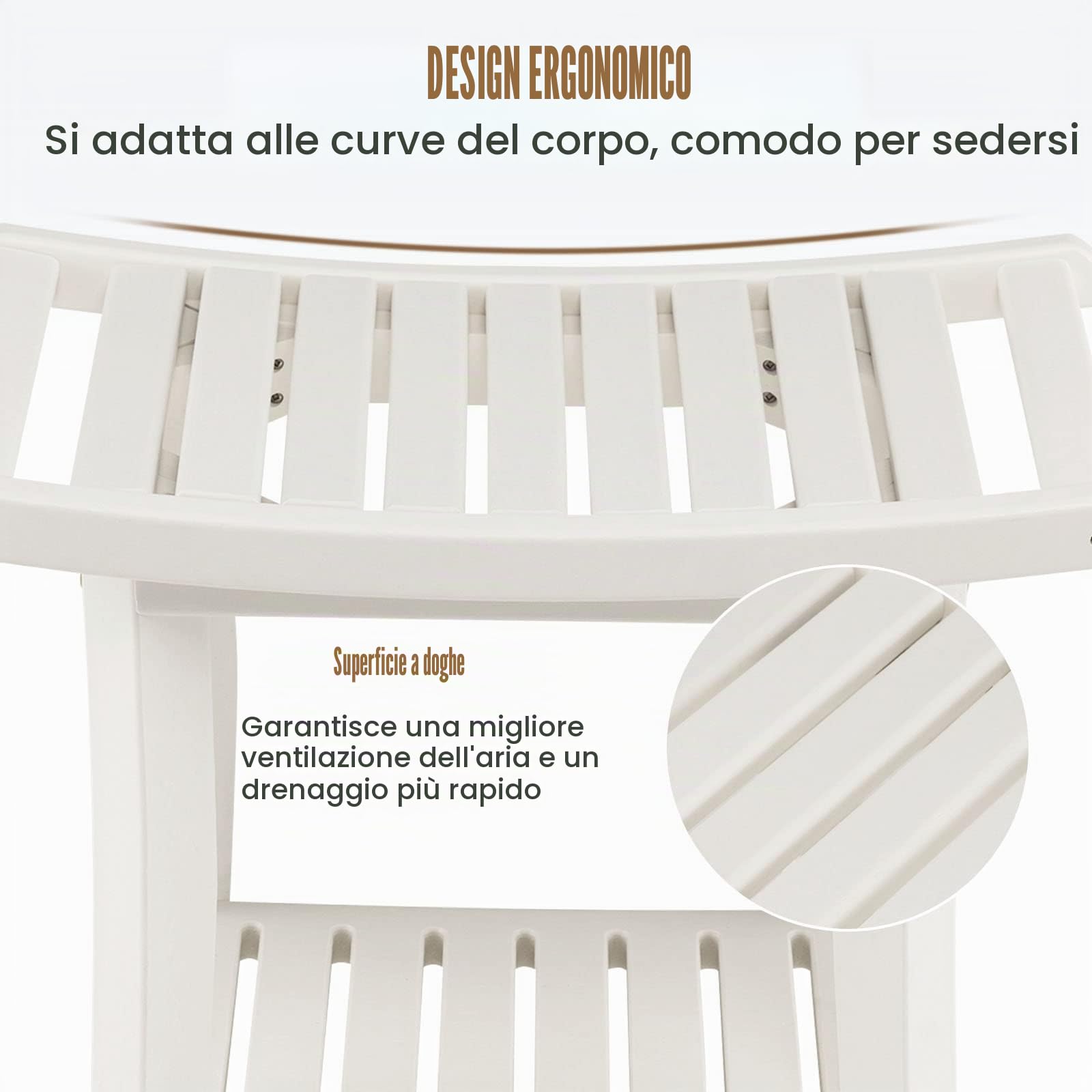 LIFEZEAL Sgabello da Bagno a 2 Livelli, Panca da Doccia Solida in HDPE Fino a 150 kg, Sgabello Doccia con Ripiano Portaoggetti per Adulti, Anziani, Bianco (60,5 x 34 x 48 cm)
