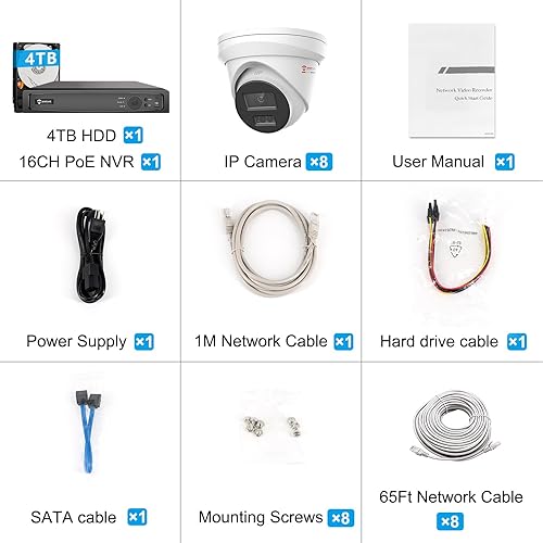 Miniatura 9 de Anpviz Sistema de cámara de seguridad PoE de 16 canales 4K con disco duro de 4 TB, 8 cámaras IP comerciales para exteriores de 8 MP, visión nocturna