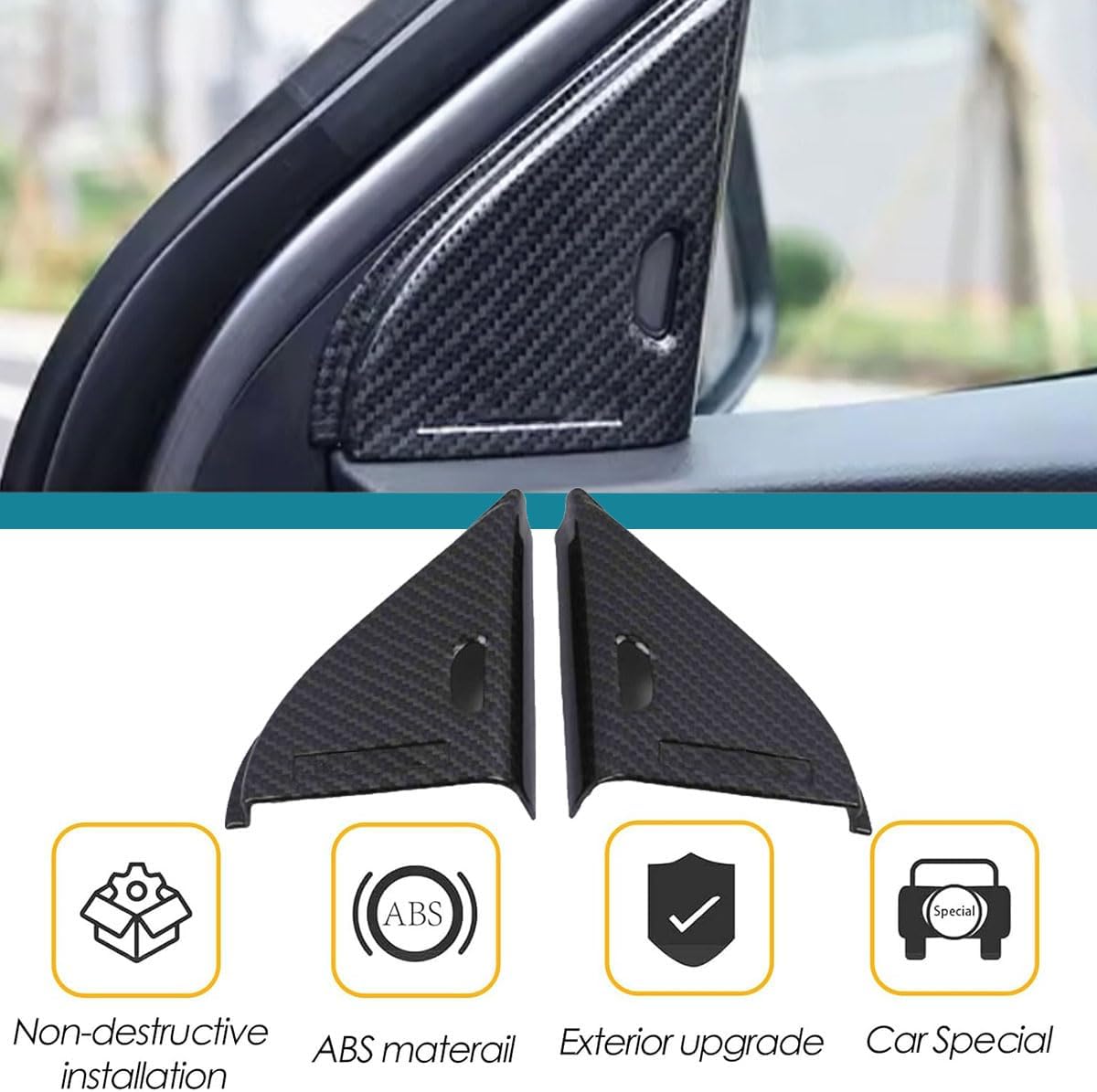 BOYOUS 2Pcs ABS Front Door A-pillar Triangular Decorative Frame Cover Carbon Fiber Fits For Nissan Kicks 2017 2018 2019 2020 2021 2022 2023 2024(Carbon Fiber)