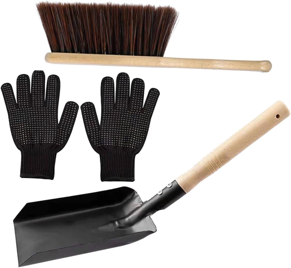 SHOWERORO Fireplace Cleaning Set Ash Shovel Natural Wood Brush and Dustpan Essential Tools for Home Fireplace Care