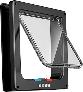 Cat Door Flap for Windows, Pet Doors and Sliding Door(Outer Size 9.9" x 9.2"), 4 Way Locking Cat Door for Interior Exterior Doors, Weatherproof Cat Flap for Door with Circumference < 23"(Large, Black)