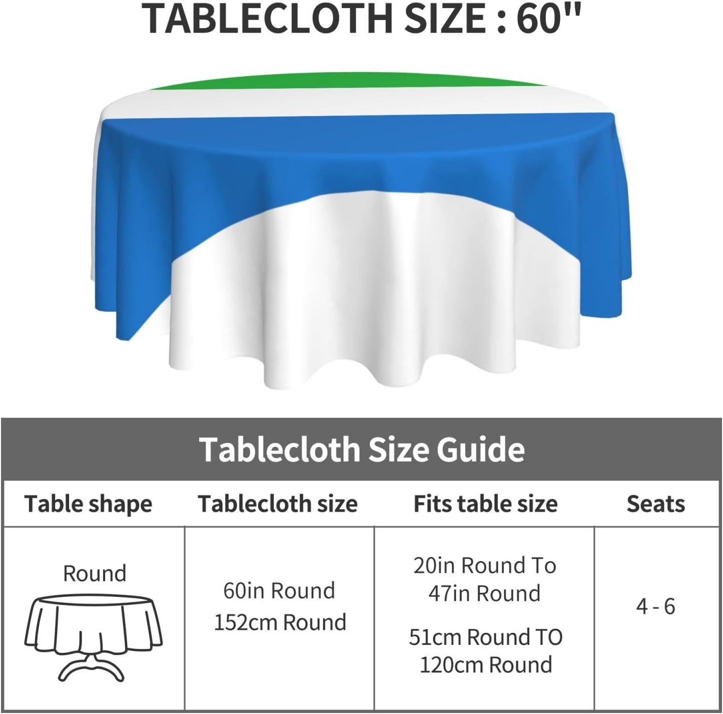 Sierra Leone Flag Print Wrinkle Free Dining Table Cover for Birthday Party Farmhouse Tablecloths Up to 60 x 60 Inches