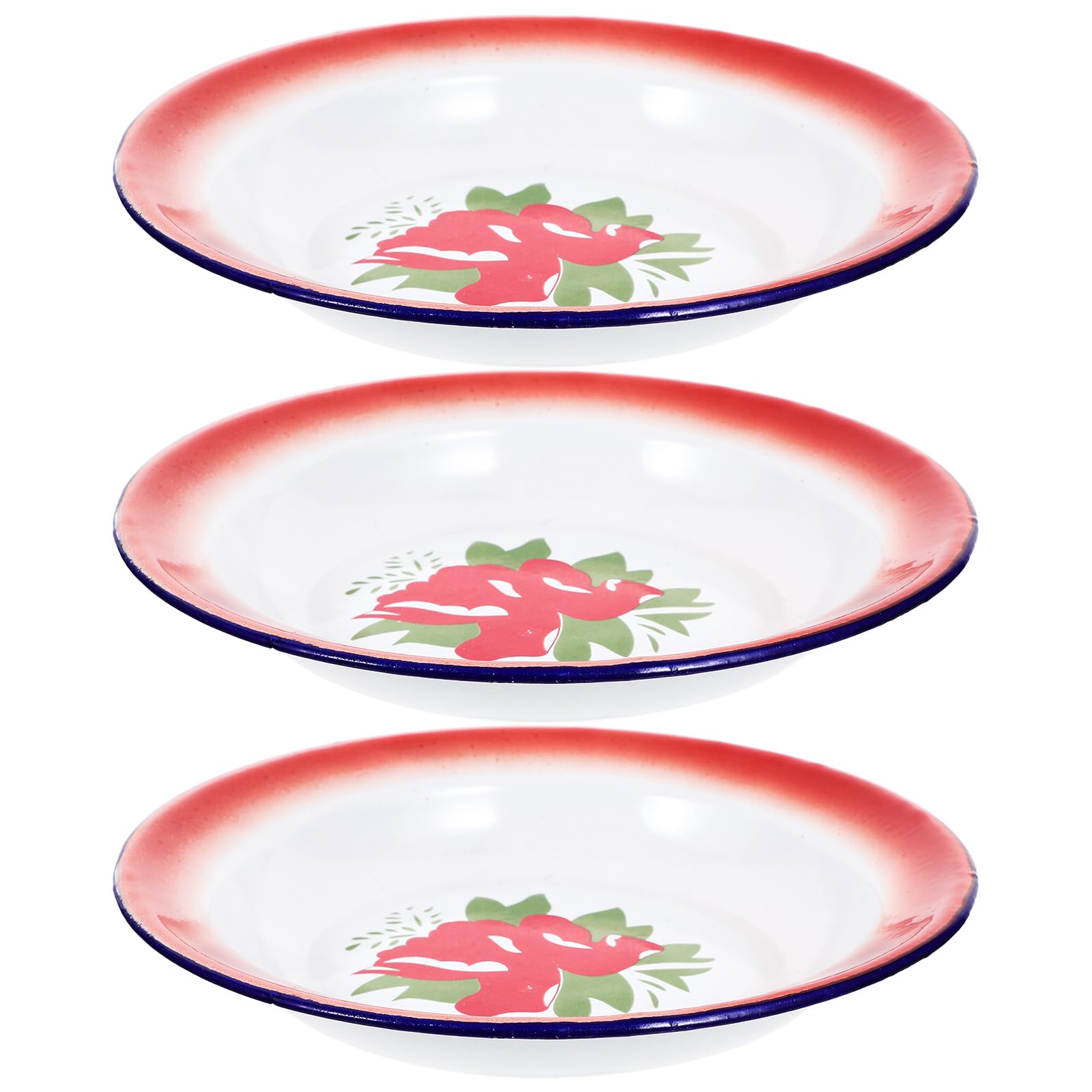 Plat vintage en émail solide FUOYLOO : lot de 3 assiettes rétro ultra-durables