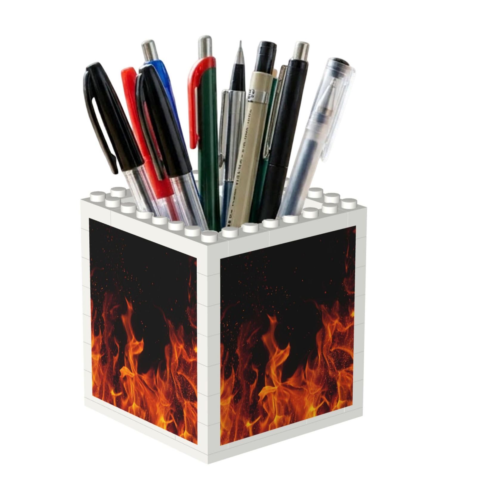 Poadnly Fire Pattern, Pen Pot Pencil Holder for Office Home School, Compact Desk Organiser for Office Stationery