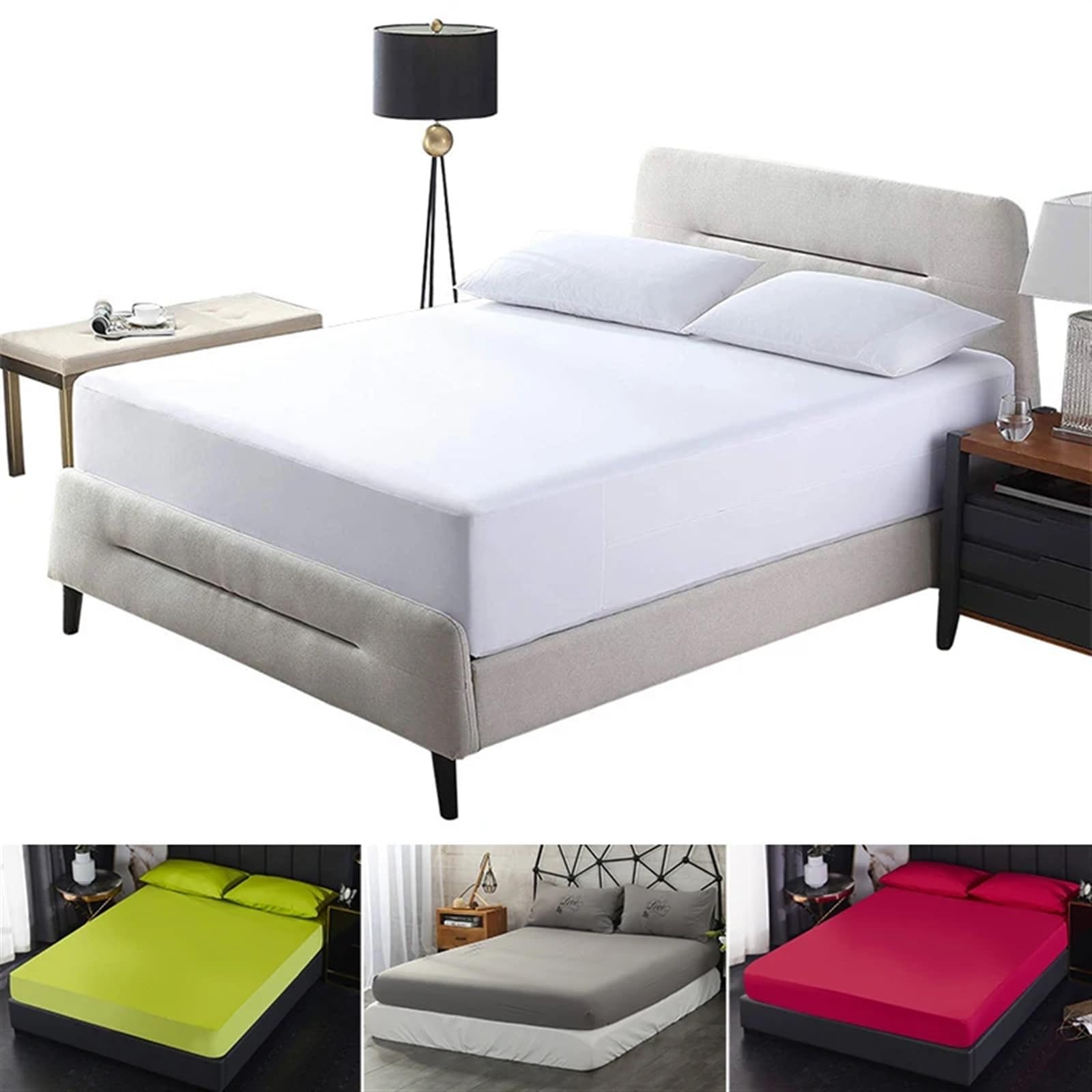 Funda Colchón Impermeable Sábana Impermeable de Color sólido, Cubierta colchón, Protector Ajustado for Cama(Gray,160x200x30cm)