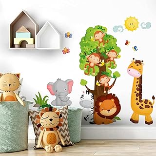 R00355 Adesivi Murali Soffice Effetto Tessuto Animali Savana Zoo Decorazione Muro Bambino Neonato Nursery Cameretta Asilo Nido Carta da Parati Adesiva